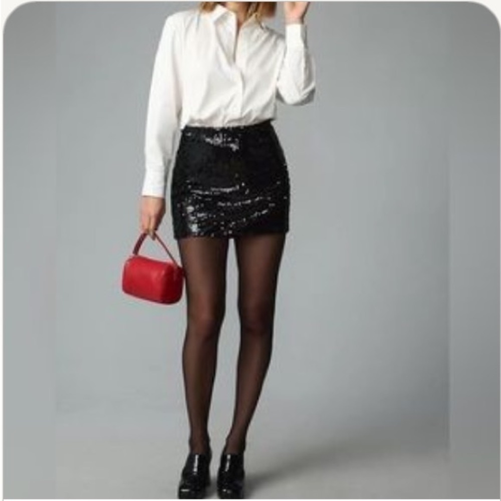 ANTHROPOLOGIE MARE MARE button down sequin twofer mini dress white black XL NWT